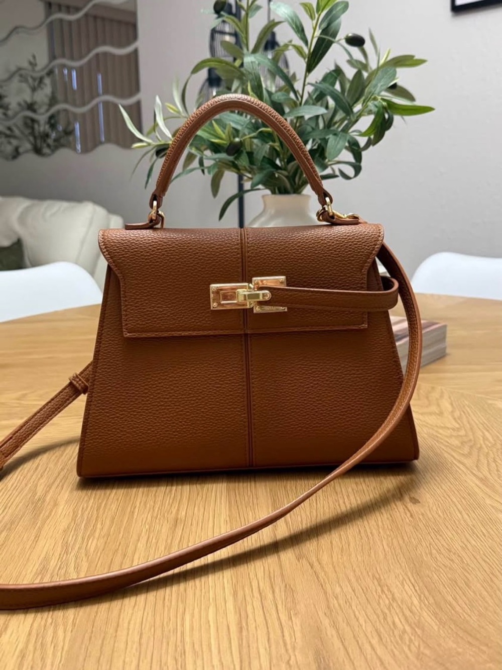 JW PEI Structured Top-Handle Satchel in Cognac